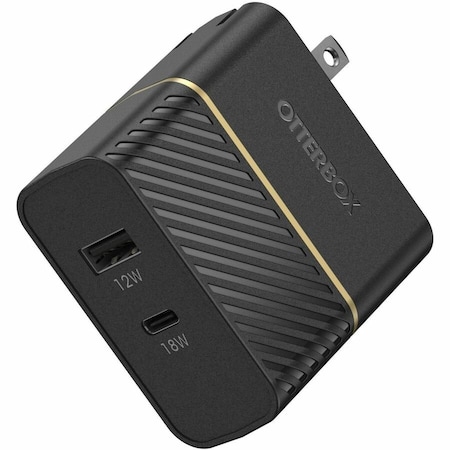 Otterbox Fast Charge Pd Usb C And Usb A Dual Port Wall Charger 30w, Black Shimmer 78-81020