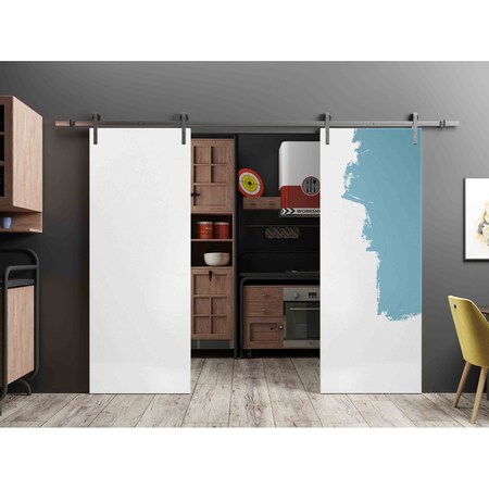 Sartodoors Sliding Double Barn Doors with Hardware, Planum 0010 Primed, 13FT Rail Hangers Sturdy Set, Modern S PLANUM0010DB-S-PRI-8484