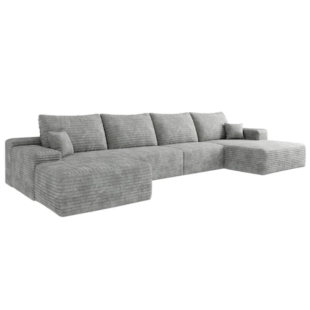 Homeroots 135" Gray Corduroy Modular Compression Foam Sofa With Ottoman And Toss Pillows 712947