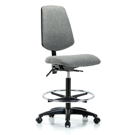 Blue Ridge Ergonomics Fab Hi Bench Chair, Med, Bk, CF, Cast, Gry, No Arms, 26" to 35-1/2" Height, Grey BR-FHBCH-MB-RG-T1-A0-CF-RC-F44