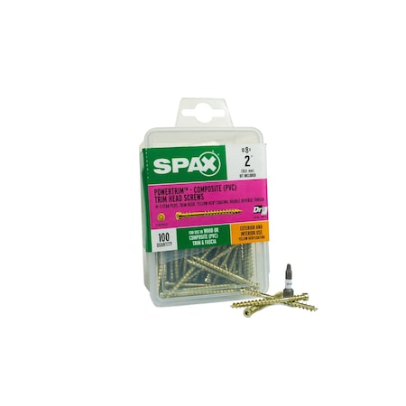Spax #8 x 2 in Wood Composite Double Thread Screws Powertrim Trim Head T-Star Plus, 100PK 42418704005068