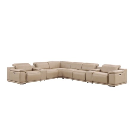Homeroots Beige Leather Modular L Shaped Eight Piece Corner Sectional With Console 643919