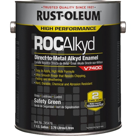 Rust-Oleum Interior/Exterior Paint, High Gloss, Oil Base, Safety Green, 1 gal 245476