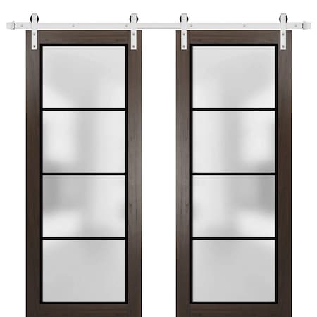Sartodoors Sturdy Double Barn Door with Frosted Glass Planum 2132 64x80 (2* 32x80) Solid Core Modern Interior PLANUM2132DB-S-CA-64 x 80 (2* 32x80)