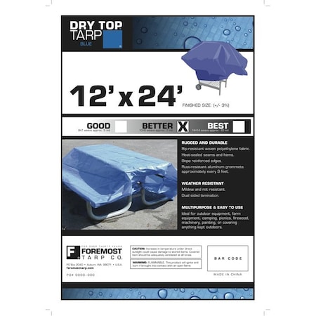 Fgi 12' x 24' Foremost 01224 Blue Dry Top 7-Mil Full Size Tarp 01220