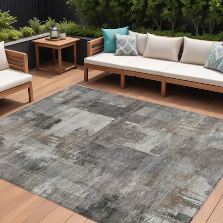 Homeroots 9' X 12' Pewter Khaki And Charcoal Abstract Washable Indoor Outdoor Area Rug 630787