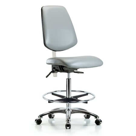 Blue Ridge Ergonomics Clean Room Chair Vin Hi Ben Chair, Med, Bk, Dov, CL100, No Arms, 26" to 35-1/2" Height, Vinyl, Dove BR-NCR-VHBCH-MB-CR-T1-A0-CF-CC-8567