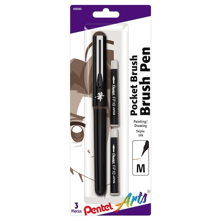 Pentel Pocket Brush Pen with 2 Sepia Refills GFKP3BPSP