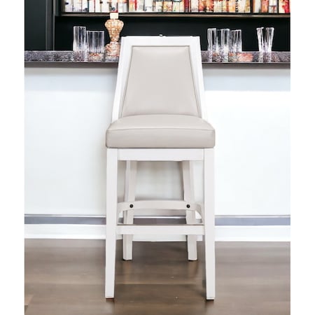 Homeroots 31" Gray And White Faux Leather And Solid Wood Bar Height Swivel Bar Chair 550090