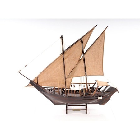 Homeroots 27" Wood Brown Solid Wood Hand Painted Dhow Medium Model Boat 401942