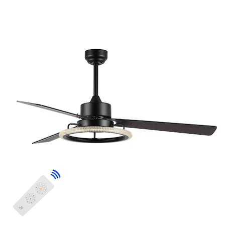 Jonathan Y Remy 52" 1-Light Modern Industrial Iron/Acrylic/Wood Remote-Controlled 6-Speed Integrated LED Ceilin JYL9723A