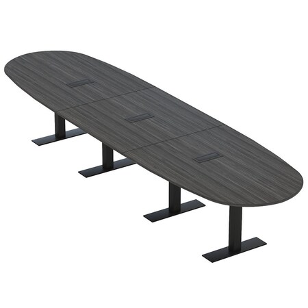 Skutchi Designs 16 Person Conference Table With Power Unit | 16' Boval Table | Harmony Series HAR-BOVL-48X192-T.BK-WA7949-EBLK