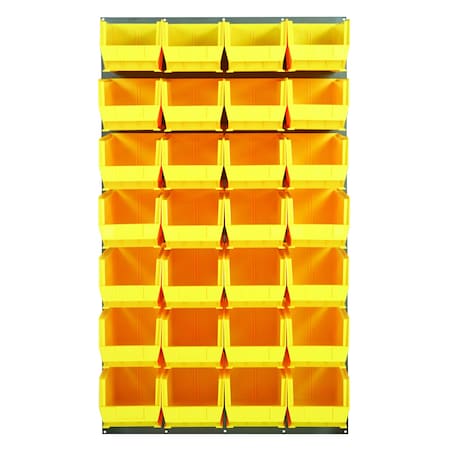 Quantum Storage Systems 36X61 GRAY LOUVERED PANEL WITH BINS YELLOW QLP-3661-240-28YL