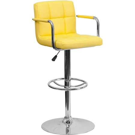 Flash Furniture Yellow Quilted Vinyl Barstool, Adj Height, Weight Capacity: 330 lb. CH-102029-YEL-GG