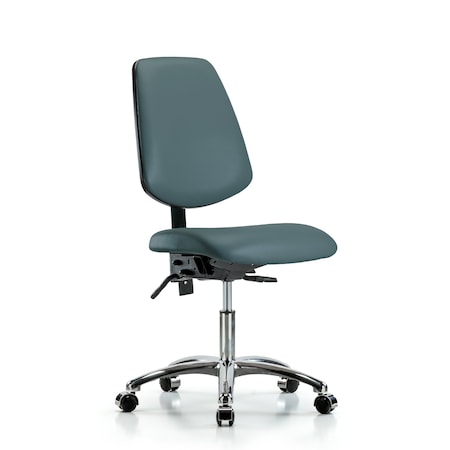 Blue Ridge Ergonomics Desk Chair Desk Chair, Vinyl, Med, Bk, Chrm, Casters, Blu, No Arms, 18" to 23" Height, Vinyl BR-VDHCH-MB-CR-T0-A0-CC-8546