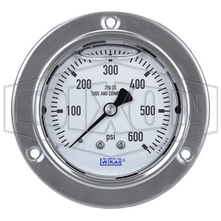 Dixon Panel Builder Gauge, 0 to 100 psi, 1/4 in Connection, 2-1/2 in Dial, +/- 2-1-2 %, Glycerin Liquid Fi PBLSS600