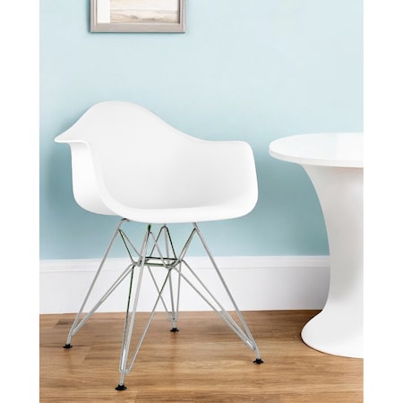 Homeroots White And Silver Heavy Duty Plastic Dining Arm Chair 520275