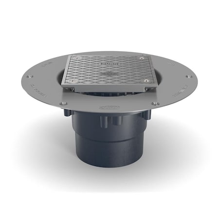 Zurn PVC; Deck Plate: Stainless Steel, Strainer: Square, Floor Cleanout CO2-PV2-ST-SS