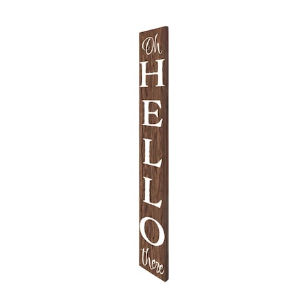 Homeroots 72in Brown And White Solid Wood Hello Porch Sign 634450