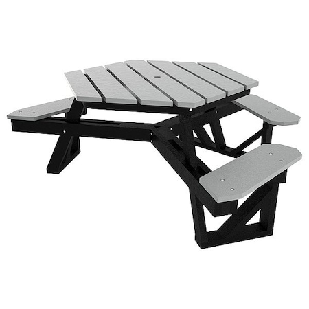 Ultrasite Hexagon Picnic Table, Gray, Vandal Resistant Resinwood, 65-1/8 in L, 28-3/4 in H Overall Plank PB 6HEXADAGRA