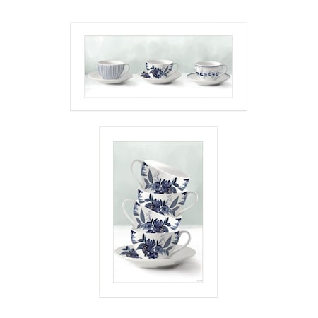 Homeroots Set Of Two Tea tower with Cups and Sauces White Framed Print Kitchen Wall Art, 2PK 408189
