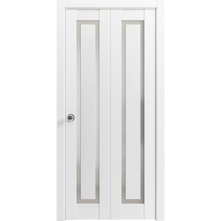 Sartodoors Sliding Closet Bi-fold Doors, Planum 0888 Painted White with Frosted Glass, Sturdy Tracks Moldings PLANUM0888BF-BEM-48 x 84 (2* 24x84)
