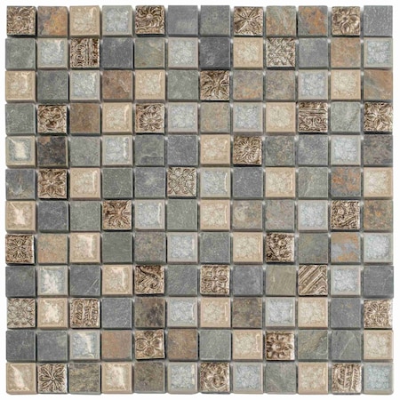 Apollo Tile Beige Gray 11.7 in x 11.7 in Glass, Resin Polished Floor and Wall Mosaic Tile 4.75 sqft/case, 5PK APLBDA882305 A