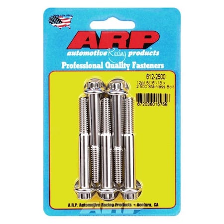 Arp 612-2500 0.31-18 x 2.5 in. Stainless Steel 12 Point Bolt Kit, 5PK ARP612-2500