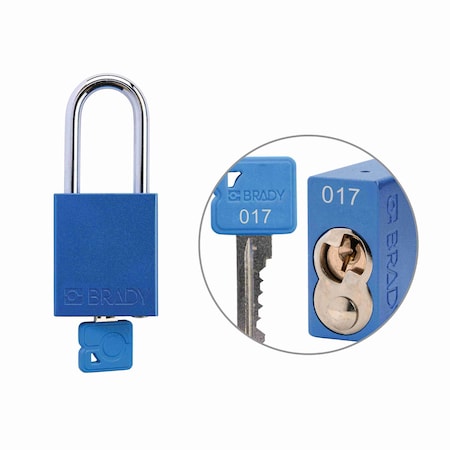 Brady Padlock Alum BLU 1.5in Steel KeyCode17 SDAL-BLU-38ST-017