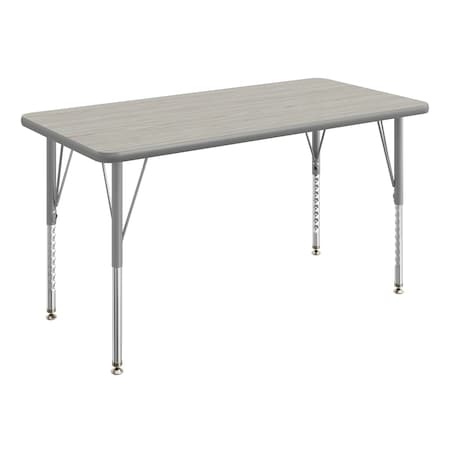 Flash Furniture Wren 48 in x 24 in Adjustable Height Activity Table, Thermal Laminate Top, Short Legs, Light Gray XU-A2448-REC-LTGRY-T-P-GG