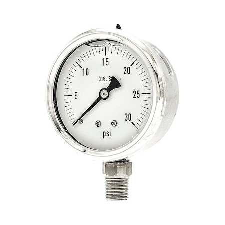 Zoro Select Pressure Gauge, 1/4 in NPT, Bottom Location PRO-301L-254C
