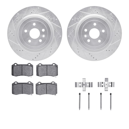 Dynamic Friction Co DFC Rotors-Drilled & Slotted-Silver w/ EURO 5000 Ceramic Brake Pads Incl Hdw 7612-47007