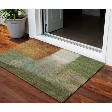 Homeroots 3' X 5' Green Copper And Beige Abstract Washable Indoor Outdoor Area Rug 603725