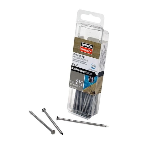 Simpson Strong-Tie Deck Nail, 8d, 2-1/2 in L, Stainless Steel, Full Round Head, Annular Ring Shank T8CRD1