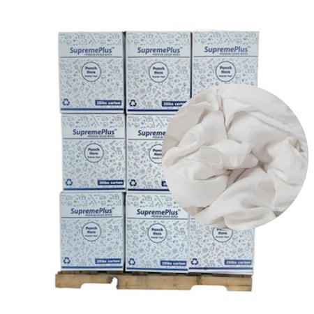 Supremeplus Recycled White Flannel (Polishing) Cleaning Rags, 675 lbs. Pallet, 27x 25 lbs. Boxes, 27PK SP-9855
