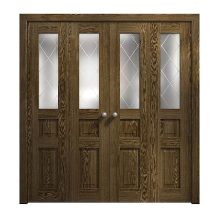 Sartodoors Sliding Closet Double Bi-fold Doors 96 x 80 inches, Ego 5011 Marble Oak, Sturdy Tracks Moldings Tr EGO5011DBF-DMR-96x80 (4* 24x80)