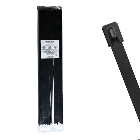 Cable Ties Unlimited Cable Tie, 24 in L, 150 lb Strength, 7.1 in Max Bundle Dia, Coated 316 Stainless Steel, Black, 100PK SSPCoated24-LD