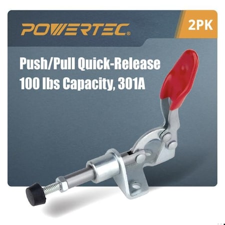 Powertec Toggle Clamp, 100lbs Cap., 301A Quick Release Push Pull Clamp, 2PK 20323N