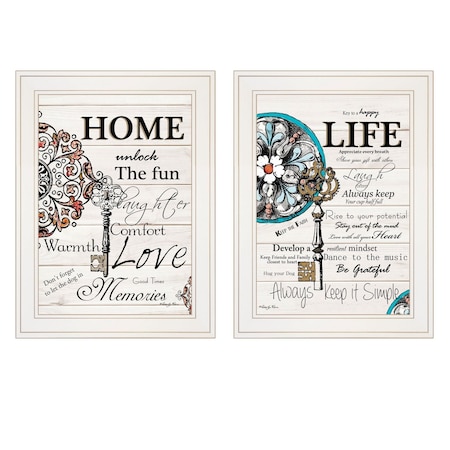 Homeroots Set Of Two Life or Home 1 White Framed Print Wall Art, 2PK 406013