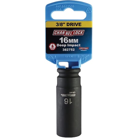 Channellock 3/8'' Drive 16 mm 6-Point Deep Metric Impact Socket S1815800122019001