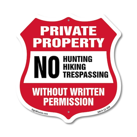 Signmission Private Property Shield Sign No Hunting, 12 Inch X 12 Inch, Plastic Sign SHI-P-12-450