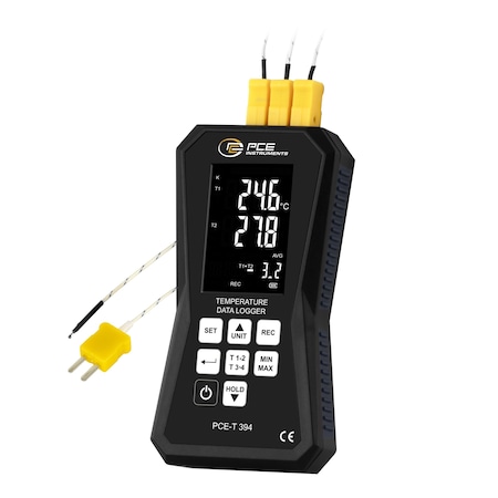 Pce Instruments 4-channel thermometer, Type K/J to 1370 deg C / 2498 deg F with 32k-record datalogger and USB PCE-T 394