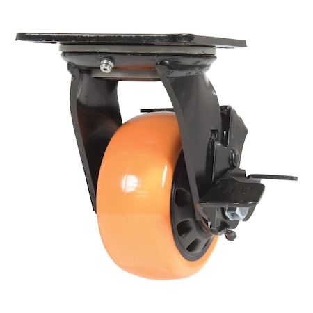 Vestil Polyurethane Swivel With Brake Caster 4 In. Diameter x 2 In. Width 594 lb Orange/Black CST-BN-4X2PUP-SWB
