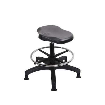 Blue Ridge Ergonomics Poly Ray Stool-Medium Bench Height with Chrome Foot Ring & Stationary Glides in Black Poly PRPMBSL-RG-CF-RG-BLK