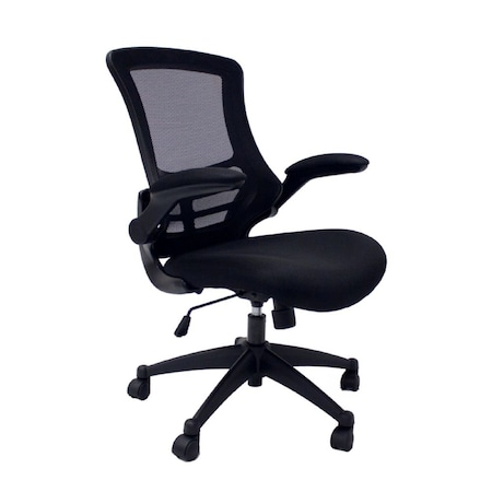 We'Re It Budg it, Flip Mesh Back Task Chair with Black Fabric Seat and Flip Up Arms in Black BU-6102-BLK