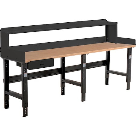 Global Industrial 96 x 30 Adj Height Workbench w/DrawerandRiser, Black- Shop Top Square Edge Top 319082BBK
