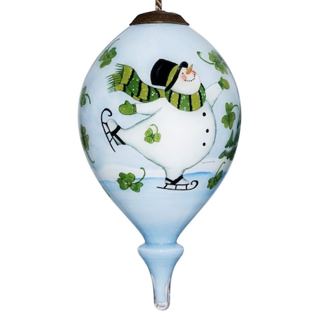 Homeroots Ice Skating Shamrock Snowman Hand Painted Mouth Blown Glass Ornament 477527