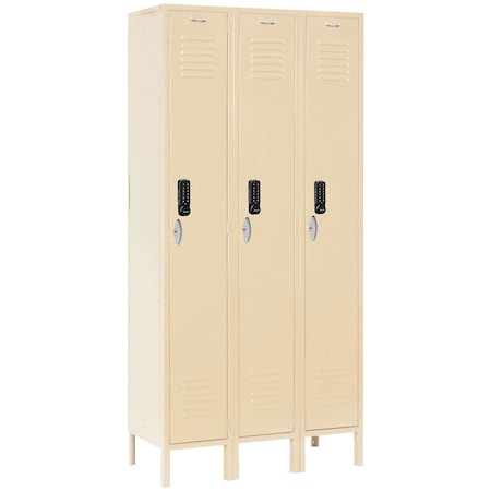 Global Industrial 1-Tier 3 Door Digital Locker, 36"W x 15"D x 78"H, Tan, Assembled 290798