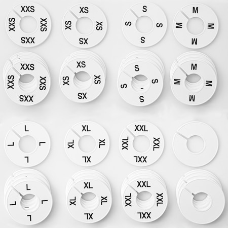 Nahanco Clothing Rack Size Dividers, Round White, Black Print; XXS-XXL Kit 8 Sizes, 5 pcs. each, 40PK CWBKIT4