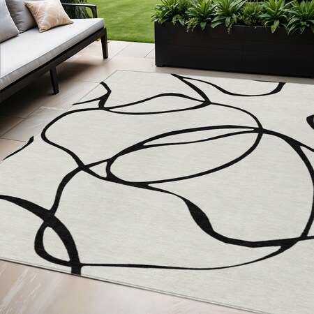Homeroots 5' X 8' White And Black Abstract Washable Indoor Outdoor Area Rug 597530